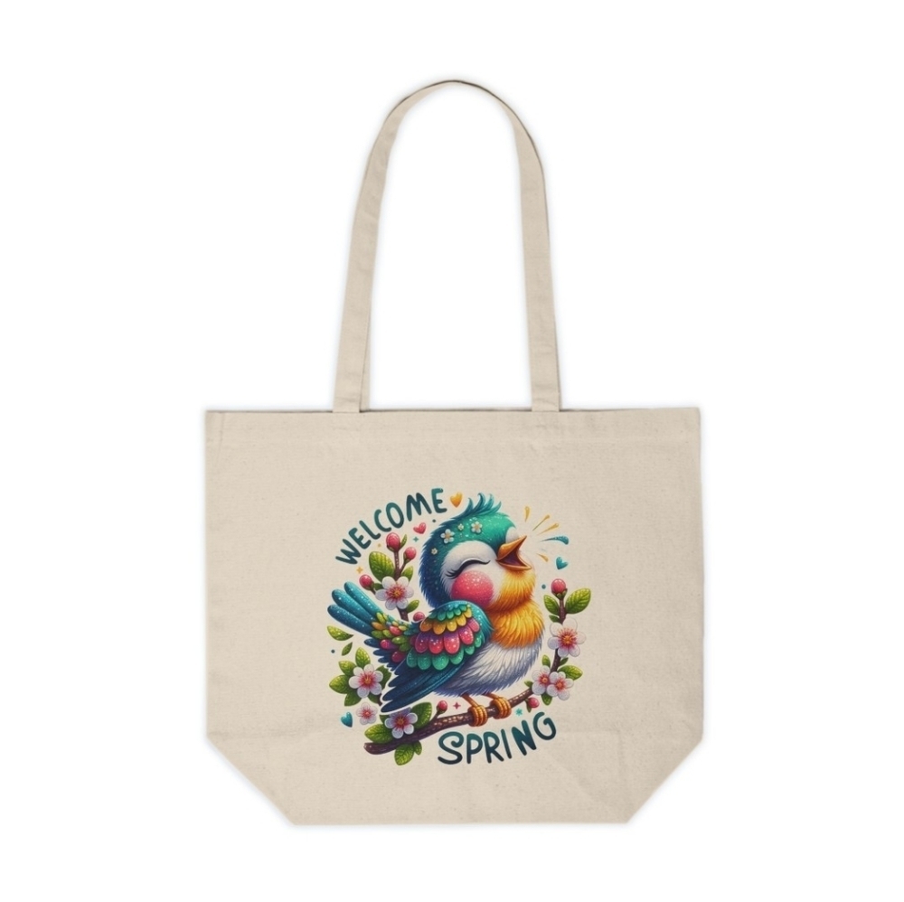Spring Bird Canvas Tote Bag | “Welcome Spring” Floral Design | Cute Everyday Bag